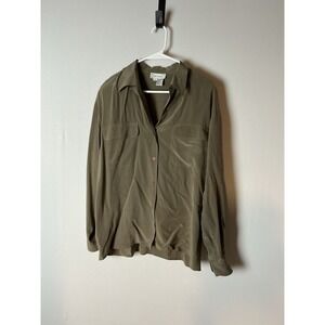 Vintage Silk Land 100% Silk Blouse Quiet Luxury Green Button Down Sz: 10